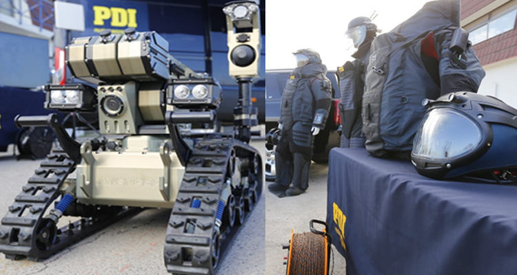 Un moderno robot de intervención destaca entre los componentes del equipamiento de última generación adquirido gracias al apoyo del Gobierno Regional Metropolitano, y que viene a reforzar la labor de la Brigada Especializada en Investigación y Desact